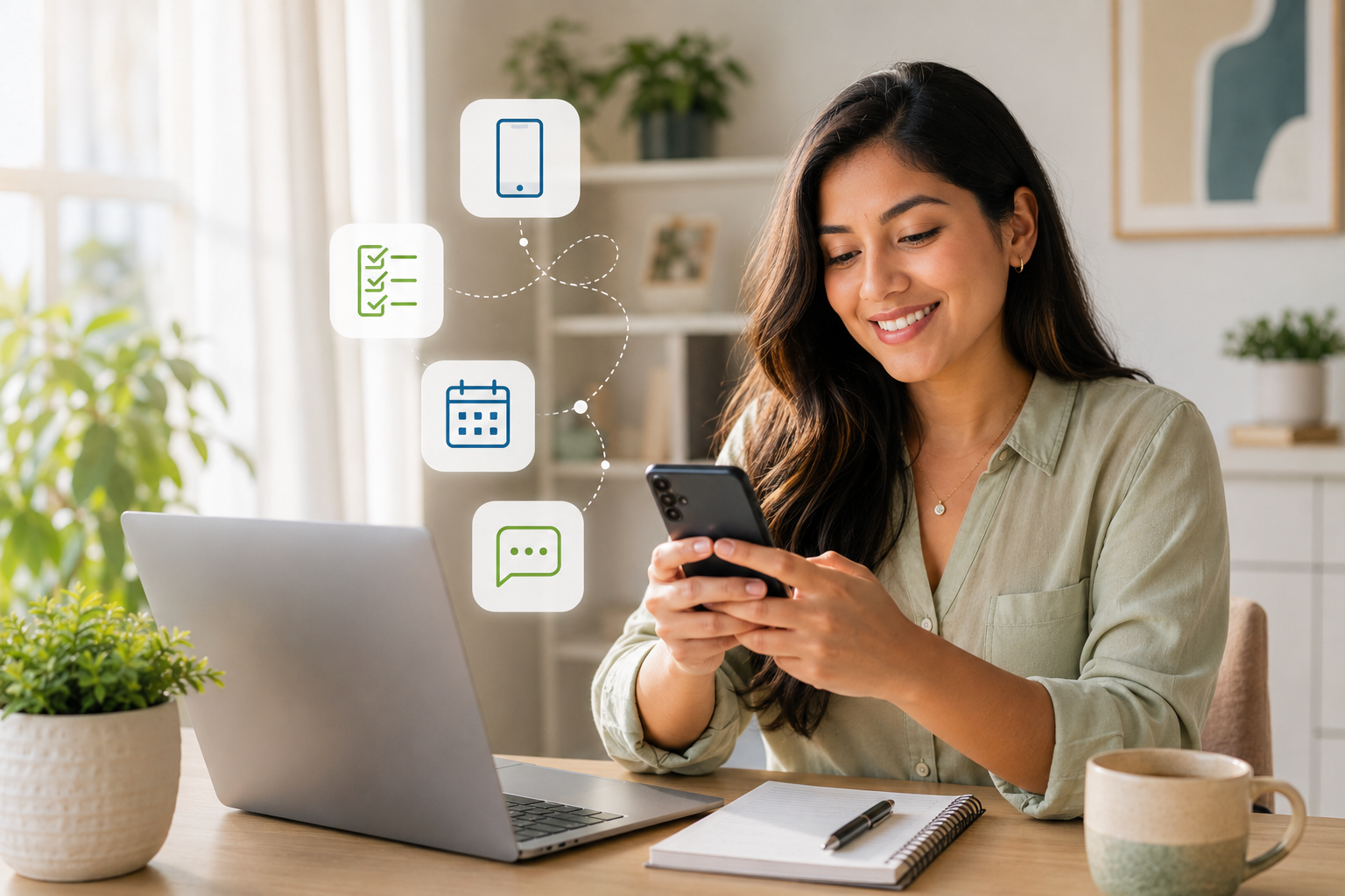 Postulante en Perú revisando una oportunidad de trabajo online desde su celular en casa
